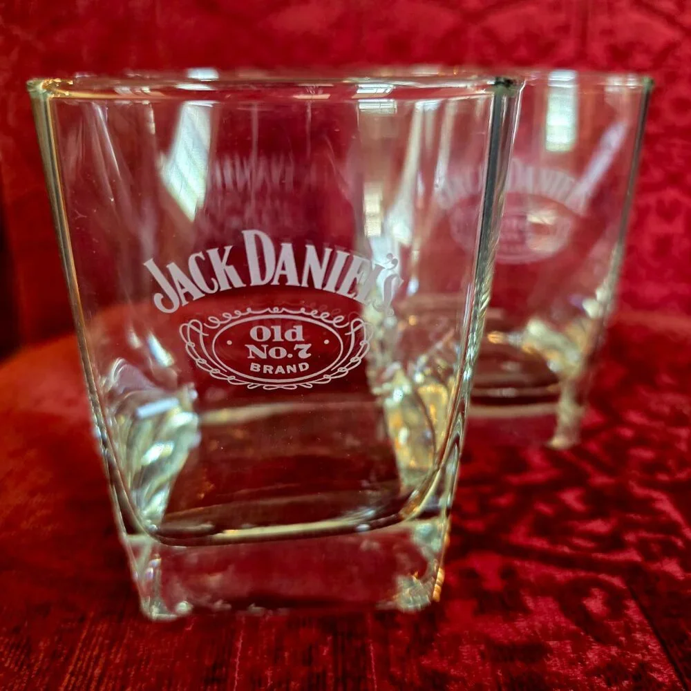 Jack Daniels Old No. 7 Tennessee Whiskey Square Bottom Old Fashioned Glass x 2